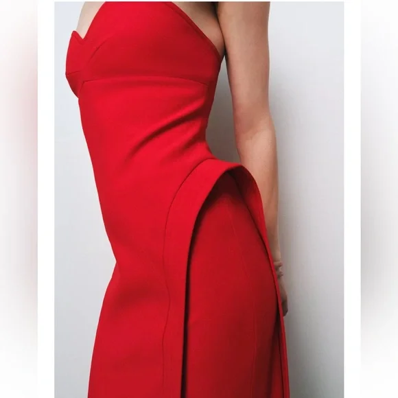 Zara NWT sweetheart neckline dress red 1058/002 - Picture 2 of 7